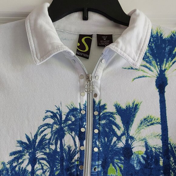 Sportelle 3/4 Sleeve Zip-Up Jacket Palm Tree Print Women's Size M - Picture 3 of 9